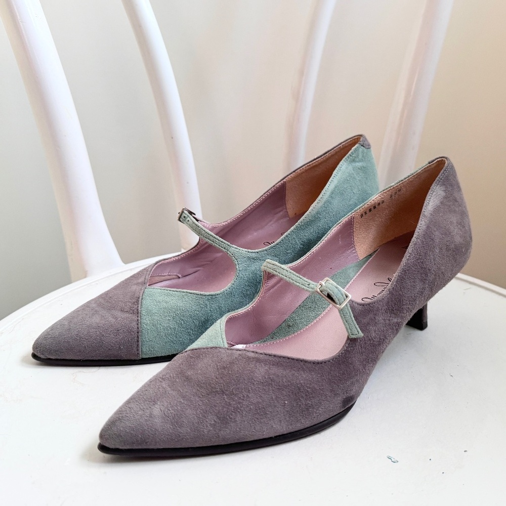 Ginza Kanematsu Suede Two Tone Kitten Heel Mary Jane Shoes sz 7